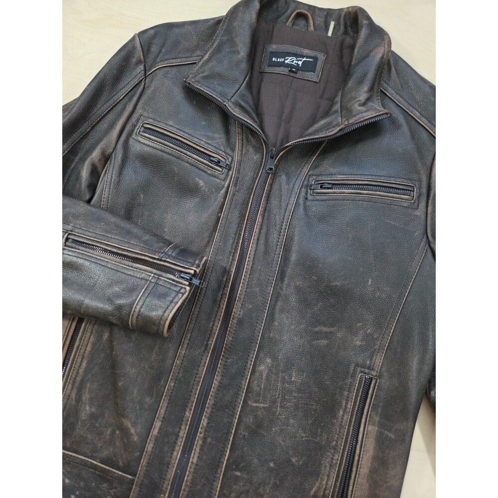 Black Rivet Men's Medium Leather Jacket Full Zip Genuine Leather Heavy